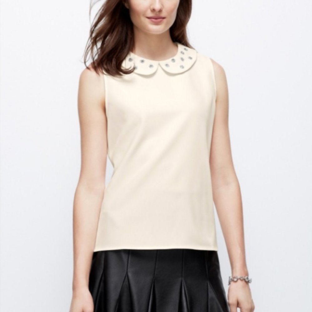 Ann Taylor Rhinestone Peter Pan Collar Tank Top, sz XXSP